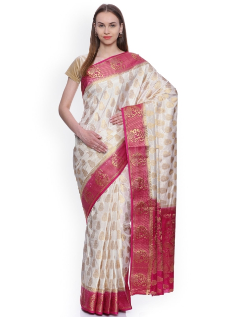 

MIMOSA Off-White Art Silk Woven Design Kanjeevaram Saree