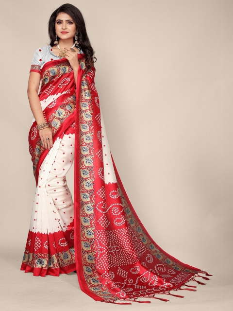 

FASHION YOU Women Red & Off White Ethnic Motifs Saree