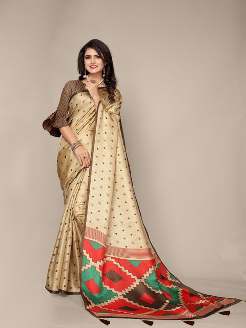

FASHION YOU Green & Red Floral Saree