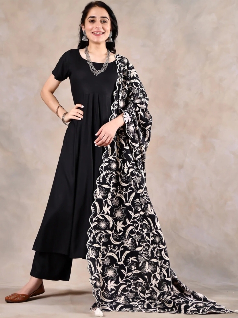 

Rustorange Women Black Embroidered Kurta with Palazzos & With Dupatta