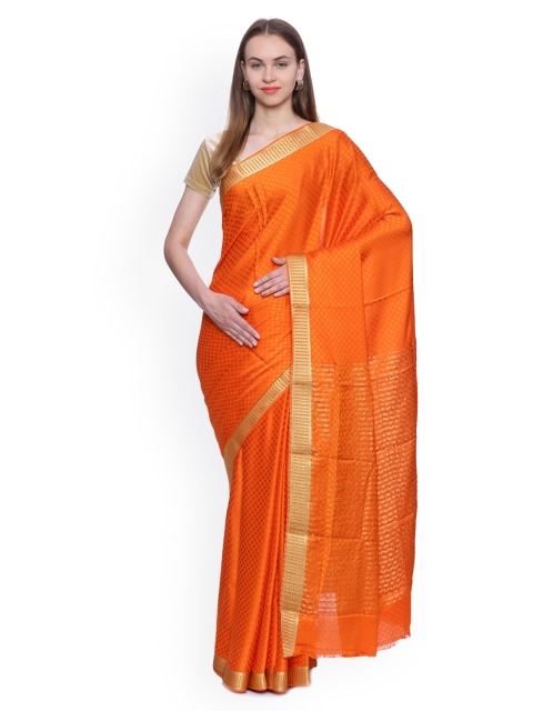 

MIMOSA Orange Poly Crepe Solid Banarasi Saree