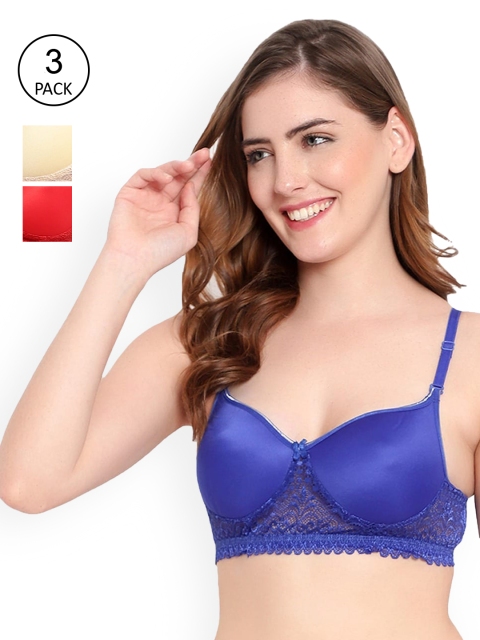 

NMDK Women Pack of 3 Blue & Beige Bra Lightly Padded