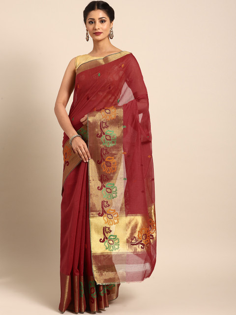 

MIMOSA Maroon Woven Design Cotton Blend Saree