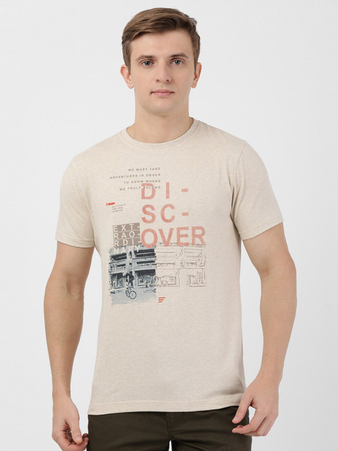 

t-base Men Cream Printed Cotton T-shirt
