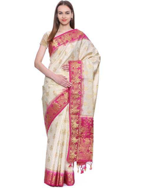 

MIMOSA Off-White Art Silk Woven Design Kanjeevaram Saree