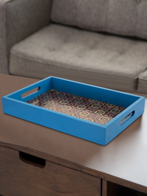 

RANGRAGE Blue Wooden Rectangular Meenakari Handcrafted Tray