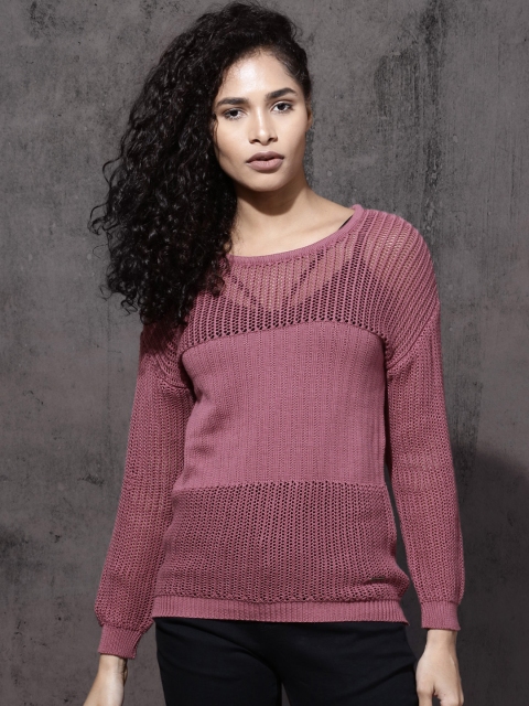 

Roadster Women Pink Self Design Pullover