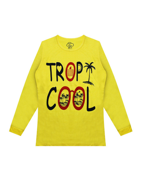 

MIST N FOGG Girls Yellow Typography Print Full Sleeves T-shirt
