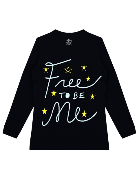 MIST N FOGG Girls Black Typography Printed T-shirt