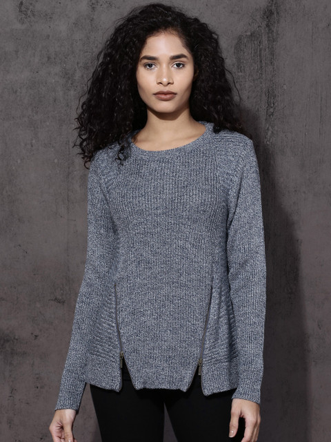 

Roadster Women Blue Self Design Pullover