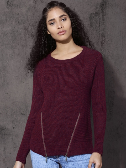 

Roadster Women Burgundy Solid Pullover