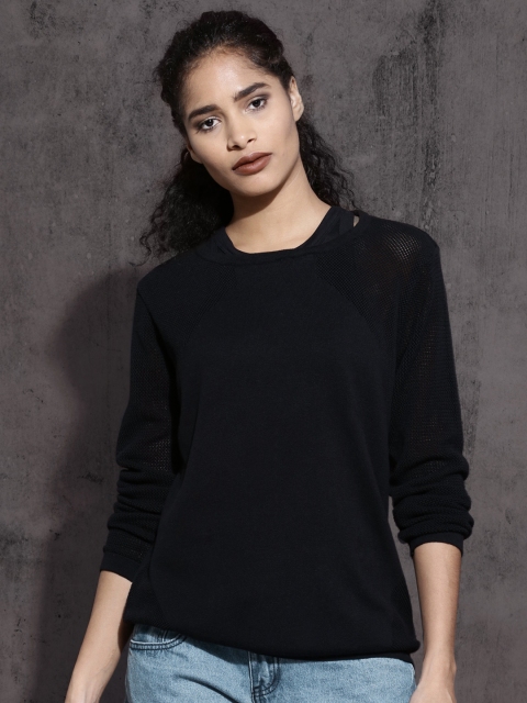 

Roadster Women Black Self Design Pullover