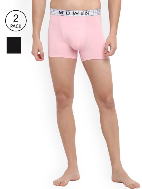 

MUWIN Men Pack Of 2 Black & Pink Solid Trunk