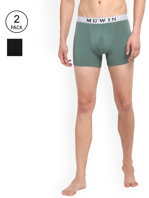 

MUWIN Men Pack Of 2 Solid Trunk CHKTRUNKCARBONMINT(XL)-PO2, Black
