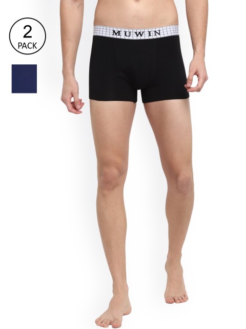 

MUWIN Men Pack Of 2 Black & Navy Blue Checked Trunk CHKTRUNKCARBONSAPP(S)-PO2