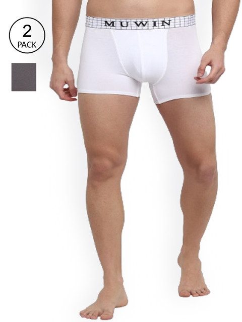 

MUWIN Men Pack Of 2 Solid Trunk CHKTRUNKSNOWMOCHA(XXL)-PO2, White