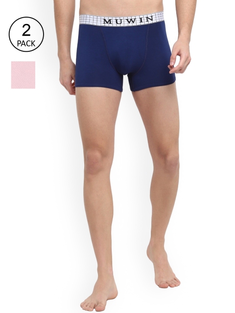 

MUWIN Men Pack Of 2 Pink & Navy Blue Checked Trunk CHKTRUNKDPINKSAPP(M)-PO2