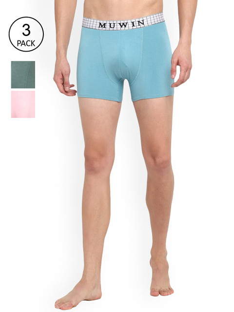 

MUWIN Men Pack Of 3 Solid Trunk CHKTRUNKTEALMINTDPINK(S)-PO3, Blue