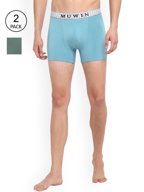 

MUWIN Men Pack Of 2 Teal Blue & Green Checked Trunk CHKTRUNKTEALMINT(XXL)-PO2
