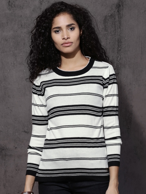 

Roadster Women Off-White & Black Striped Pullover