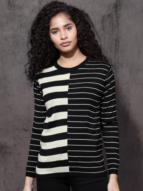 

Roadster Women Black & White Striped Pullover