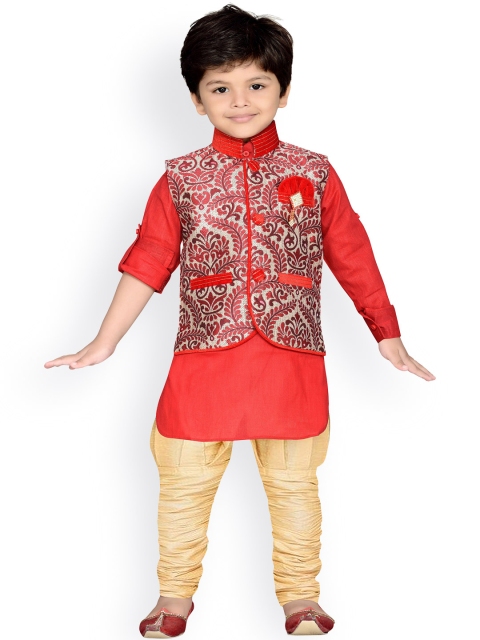 

Aj DEZInES Boys Red & Beige Kurta with Churidar
