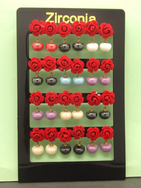 

FEMMIBELLA Women Red Pack Of 12 Rose Dangle Studs Earrings