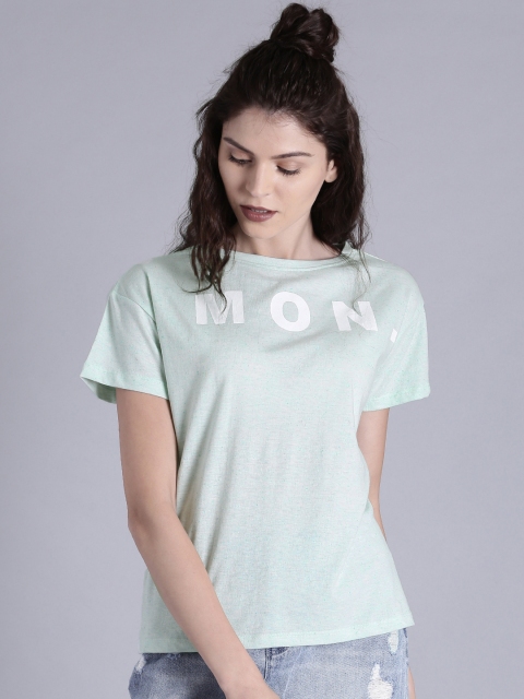 

Kook N Keech Women Green Boxy Fit Printed Pure Cotton T-shirt
