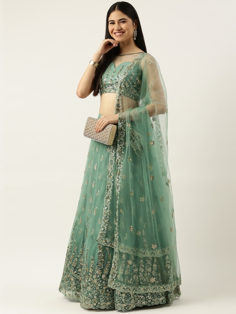 

panchhi Sea Green Embellished Sequinned Semi-Stitched Lehenga Set