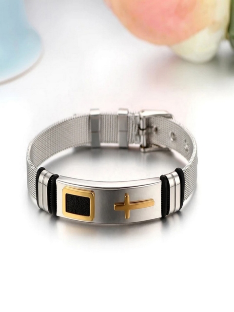 

UNIVERSITY TRENDZ Unisex Gold-Toned & Silver-Toned Christ Cross Design Bracelet