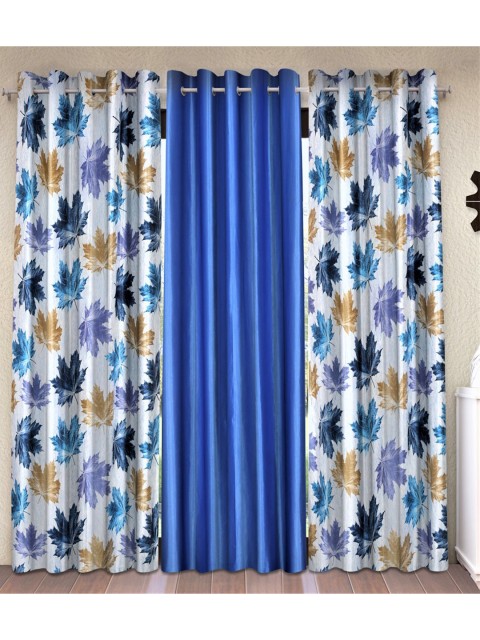 

Home Sizzler Blue & Off White Set of 3 Floral Window Curtain