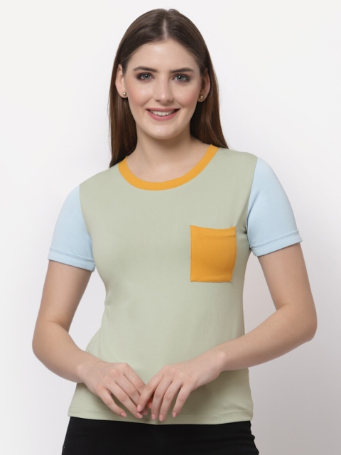 

ASEELO Lime Green & Yellow Colourblocked Top