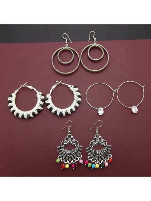 

FEMMIBELLA Women Pack of 4 Silver-Toned Geometric Hoop Earrings