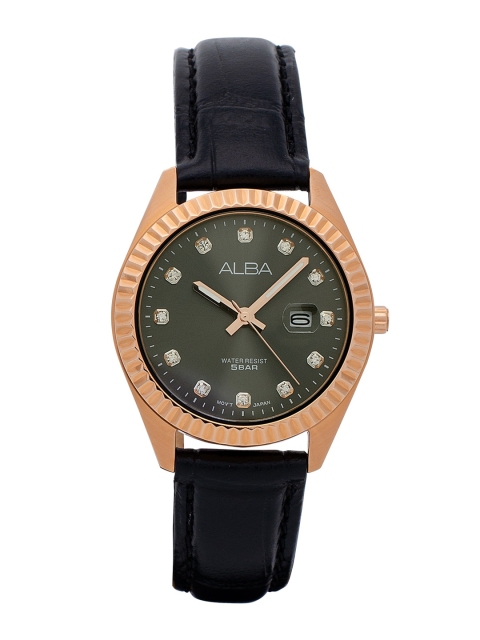 

Alba Men Gunmetal-Toned Embellished Dial & Leather Straps Analogue Watch AH7T54X1, Khaki