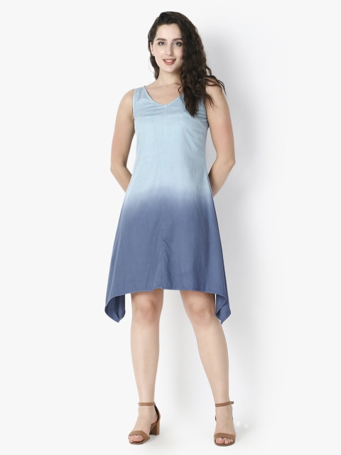 

Again fashions Blue & Grey Cotton A-Line Dress