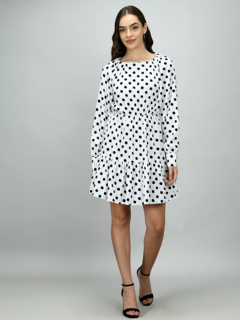 

Retrobelaa Women White & Black Polka Dotted Dress