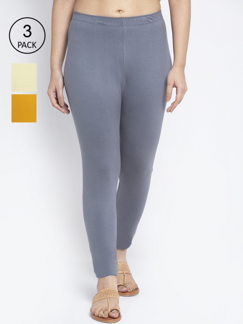 

Jinfo Women Pack Of 3 Solid Ankle-Length Leggings, Grey