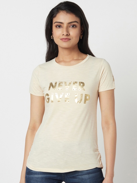 

Miss Grace Women Beige Typography Printed T-shirt