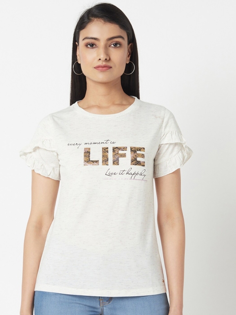 

Miss Grace Women Off White Typography Printed T-shirt