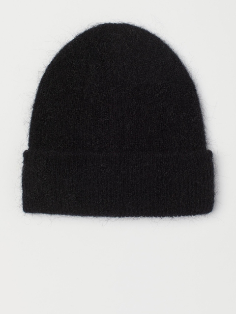 

H&M Women Black Ribbed Wool-Blend Hat