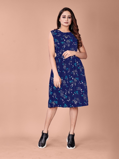 

Fashion FRICKS Multicoloured Floral Crepe A-Line Dress, Multi