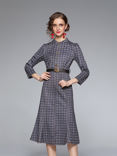 

JC Collection Grey Checked A-Line Midi Dress