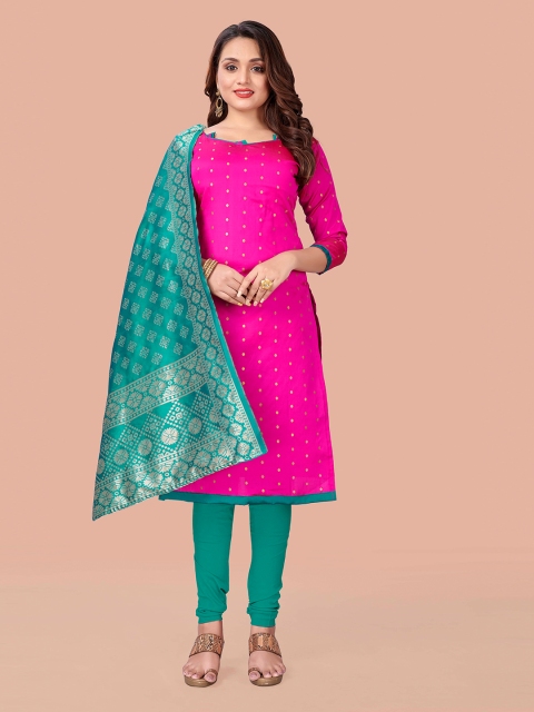 

Fashion FRICKS Pink & Gold-Toned Unstitched Dress Material