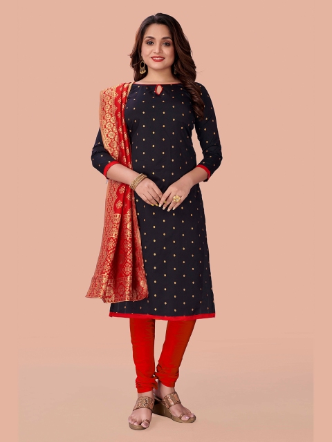 

Fashion FRICKS Women Black & Orange Unstitched Dress Material