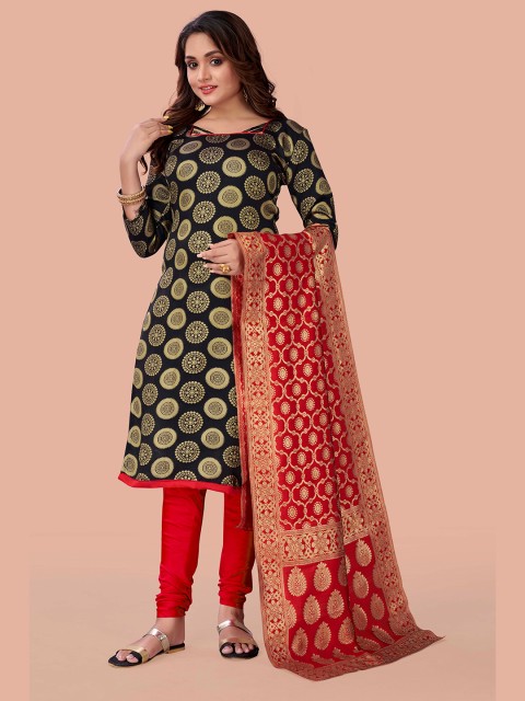 

Fashion FRICKS Blue & Red Unstitched Dress Material
