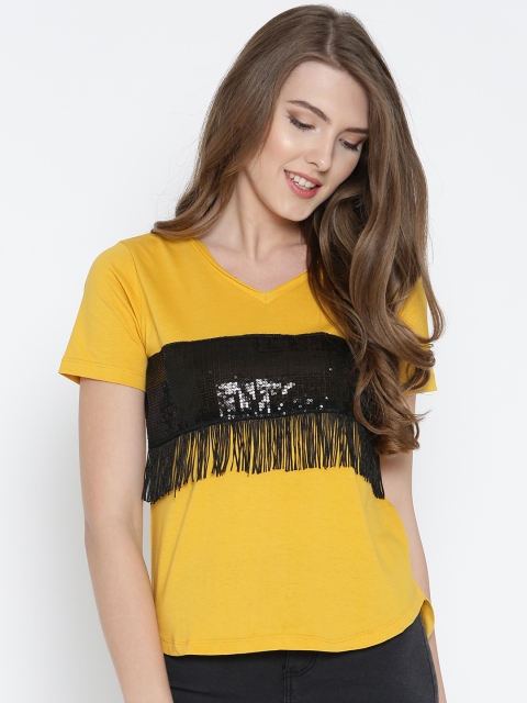 

Style Quotient Women Mustard Yellow Embellished Detail Top