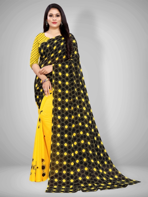 

Abhilasha Yellow & Black Poly Georgette Digital Printed Saree