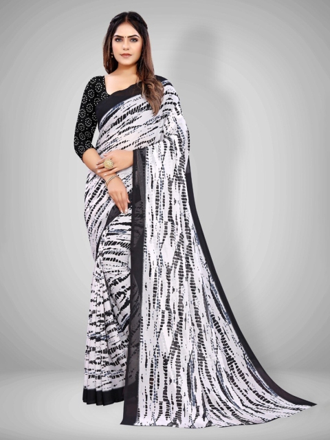 

Abhilasha White & Black Poly Georgette Printed Daily wear Saree