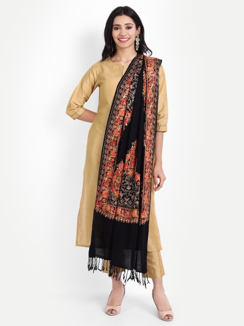 

Zamour Women Black & Red Embroidered Stole