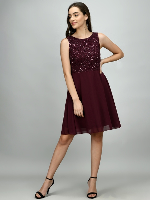 

Retrobelaa Maroon Embellished Dress